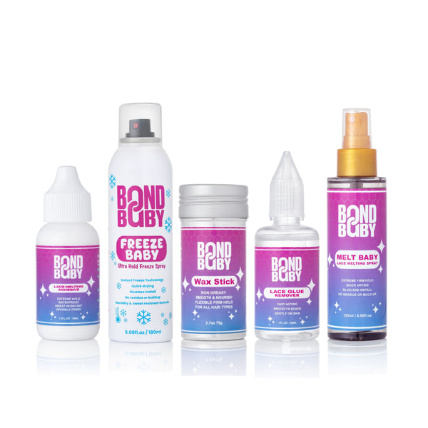 The Bond Baby Master Kit (Bond Baby Glue + Bond Baby Freeze Spray + Bond Baby Wax Stick + Bond Baby Remover + Bond Baby Melting Spray)